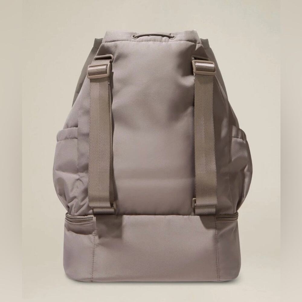 Beyond Yoga Taupe Drawstring Top Backpack with Lower Zip Compartment - Picture 4 of 9